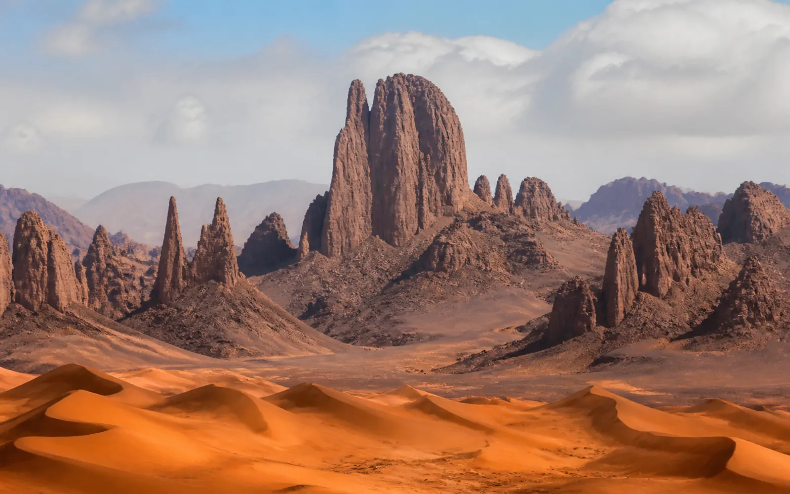 Sahara dunes and Tassili landscape in Algerian Sahara