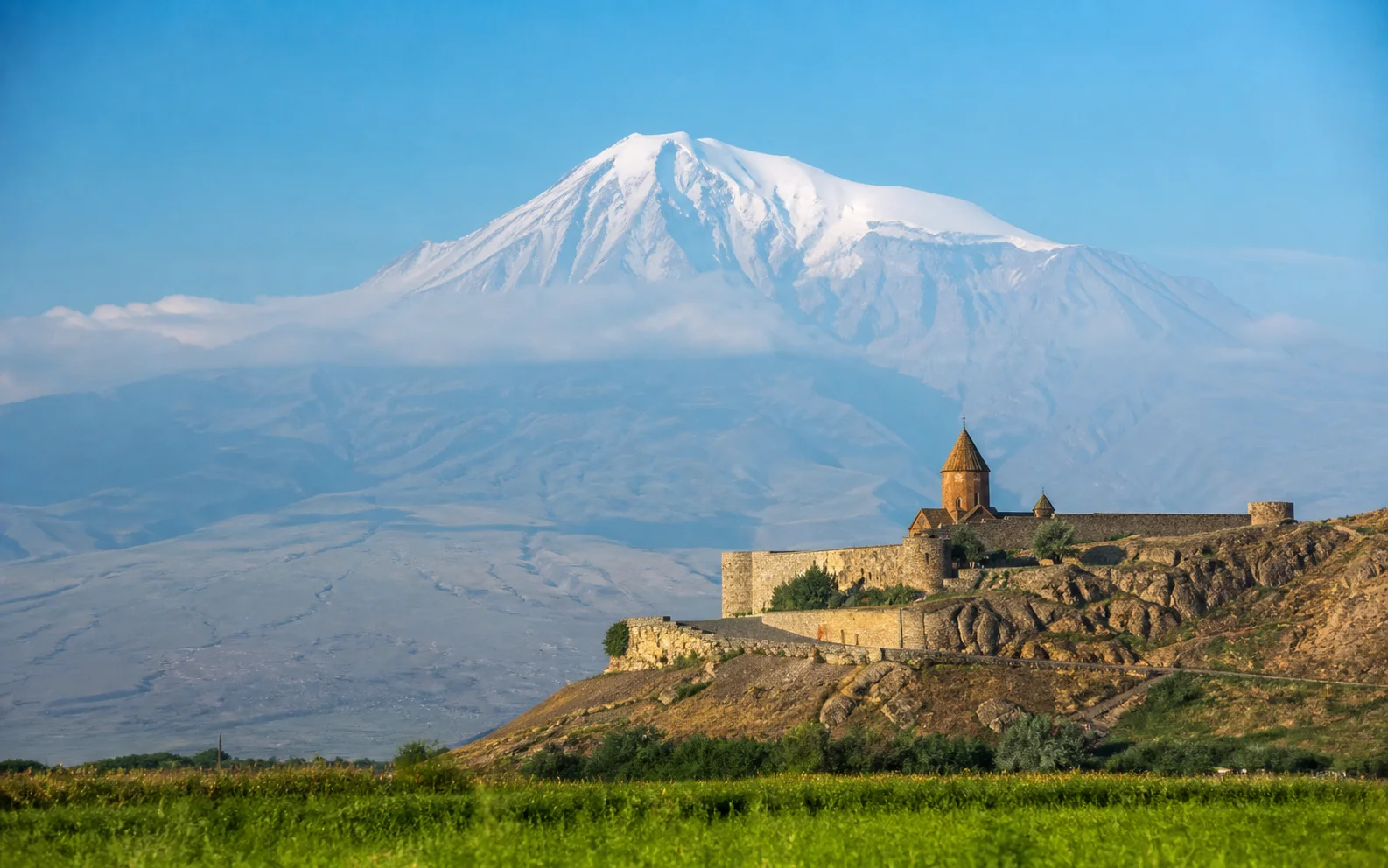 Mount Ararat view from Khor Virap in Ararat plain