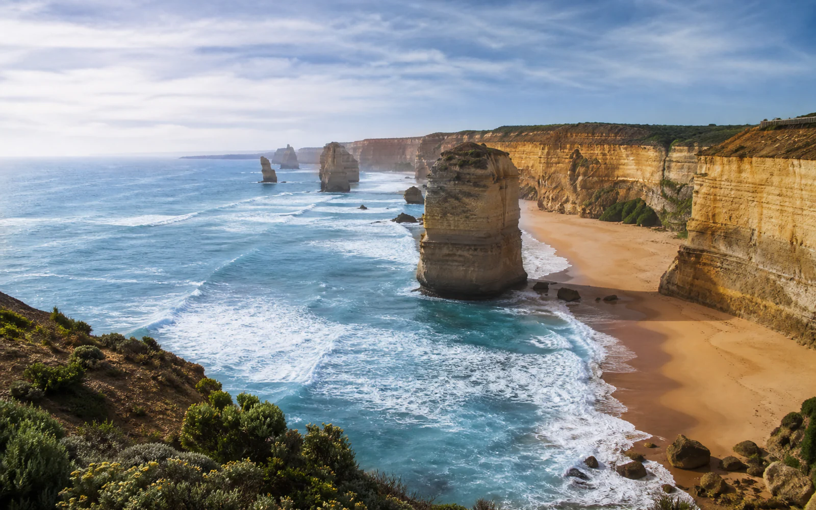 Limestone sea stacks and rugged coastline along Australia's Great Ocean Road