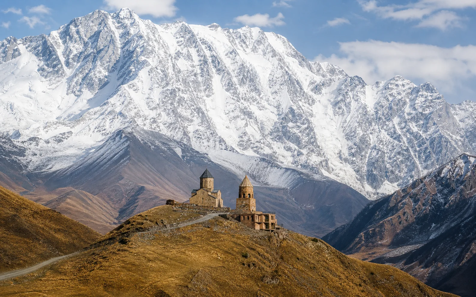 Gergeti Trinity Church below Kazbek in Stepantsminda