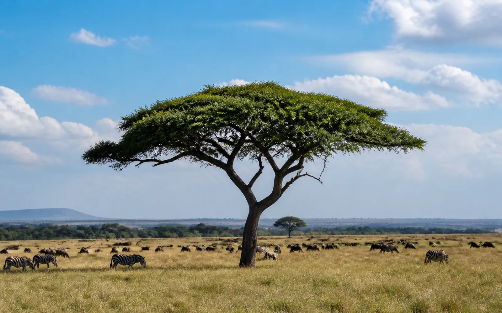 Maasai Mara savanna with acacia in Maasai Mara