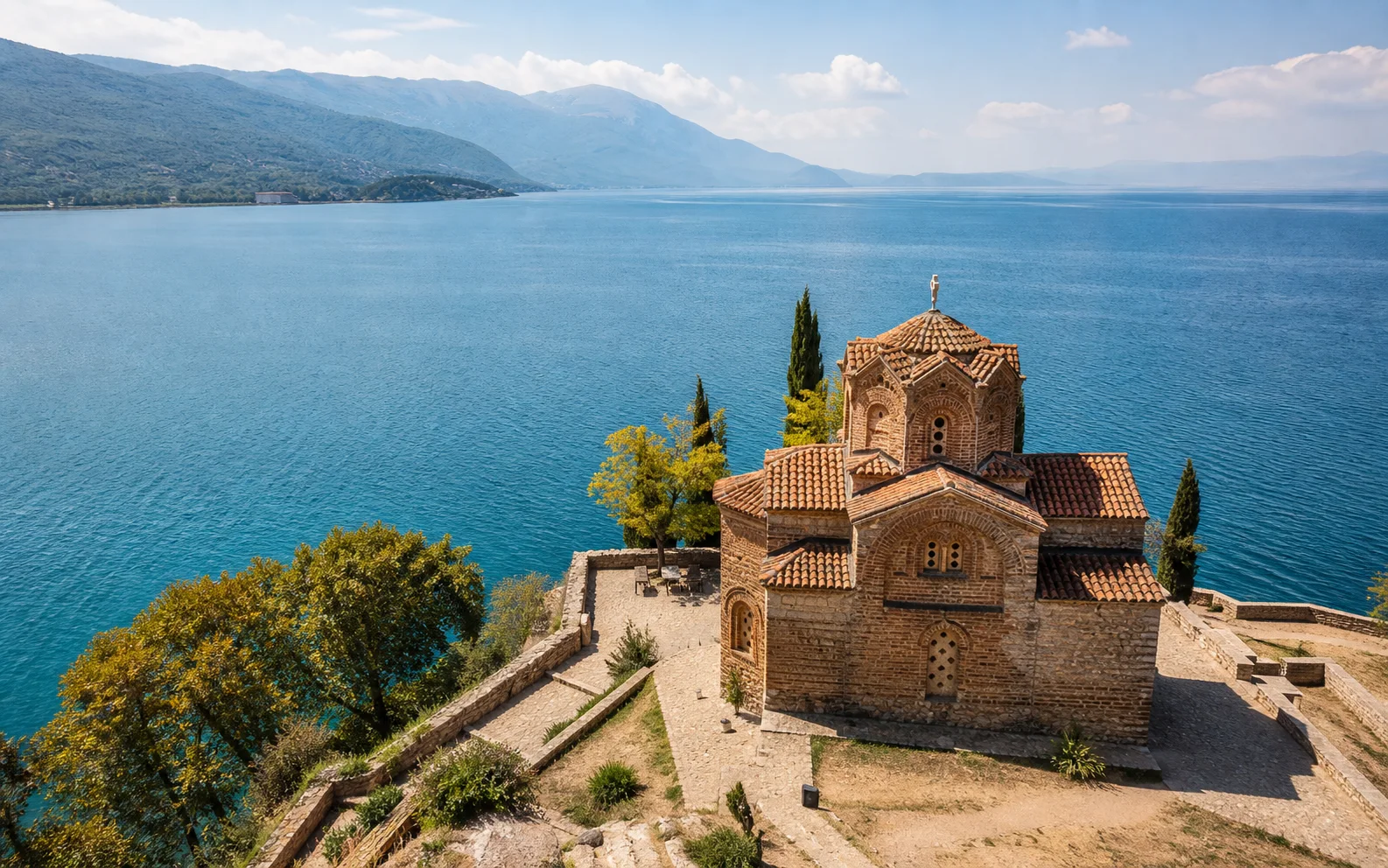 Lake Ohrid church shoreline in Ohrid