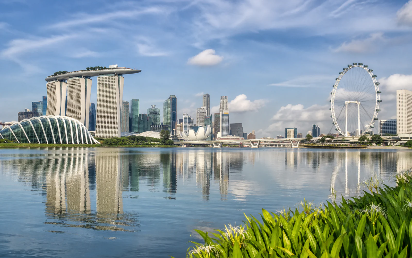 Marina Bay Sands, the Singapore Flyer, and the waterfront skyline in daylight