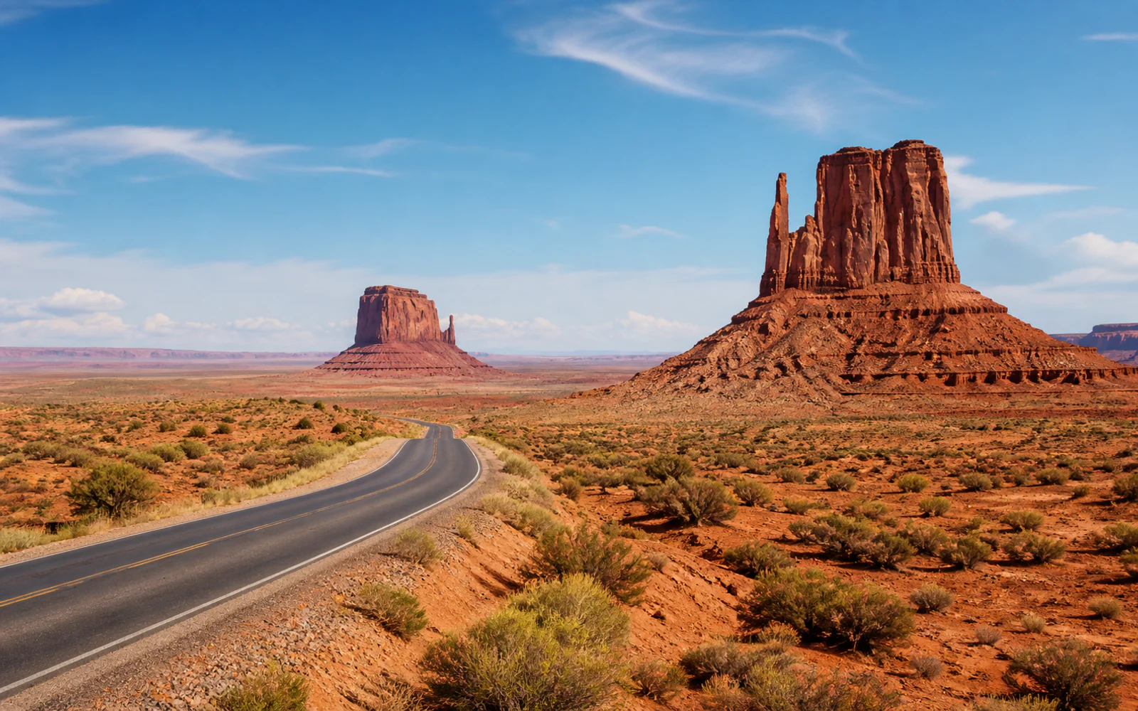 Monument Valley sandstone buttes and a desert road in the American Southwest